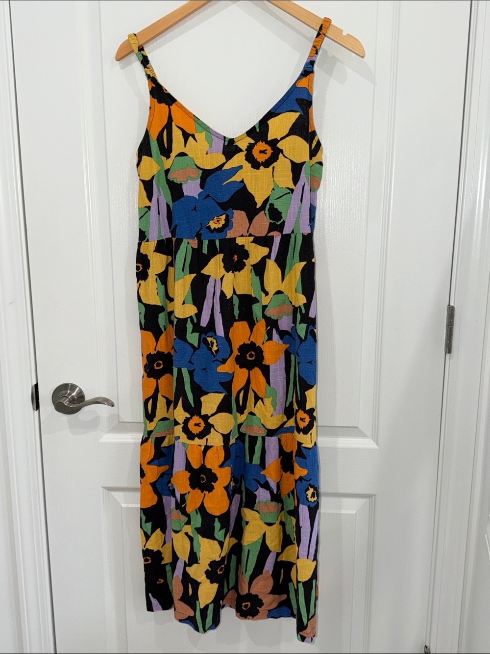 Roxy "Waiting Line" midi dress Multicolor Floral black , Yellow, Blue & Green XS - Picture 2 of 8